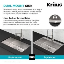 Kraus Stark 33" Drop In or Undermount Single Basin Stainless Steel Kitchen Sink with Single Hole 1.75 GPM Kitchen Faucet and Basin Rack -Kraus Sales Shop 10 KRAUS KCA 1102 Kitchen20Combo Feature203
