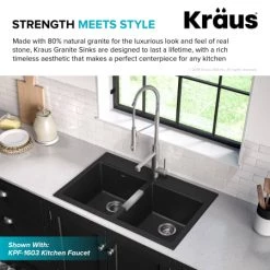 Kraus 33" Double Basin Dual Mount (Drop In or Undermount) Granite Composite Kitchen Sink with 50/50 Split 10 Kraus 33" Double Basin Dual Mount (Drop In or Undermount) Granite Composite Kitchen Sink with 50/50 Split -Kraus Sales Shop KGD 433B Alt Image 3