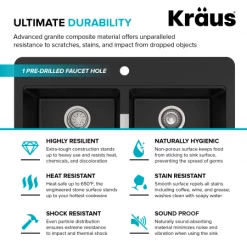 Kraus 33" Double Basin Dual Mount (Drop In or Undermount) Granite Composite Kitchen Sink with 50/50 Split 11 Kraus 33" Double Basin Dual Mount (Drop In or Undermount) Granite Composite Kitchen Sink with 50/50 Split -Kraus Sales Shop KGD 433B Alt Image 4