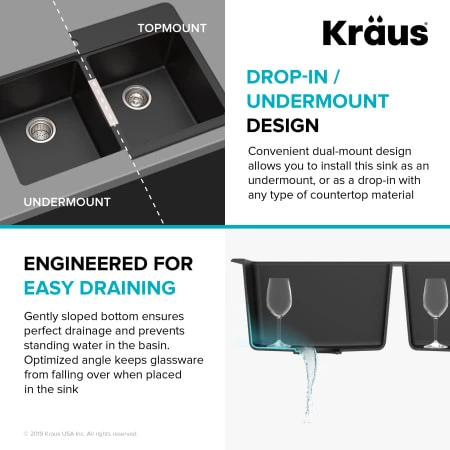 Kraus 33" Double Basin Dual Mount (Drop In or Undermount) Granite Composite Kitchen Sink with 50/50 Split 8 Kraus 33" Double Basin Dual Mount (Drop In or Undermount) Granite Composite Kitchen Sink with 50/50 Split - Image 6
