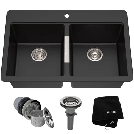 Kraus 33" Double Basin Dual Mount (Drop In or Undermount) Granite Composite Kitchen Sink with 50/50 Split 3 Kraus 33" Double Basin Dual Mount (Drop In or Undermount) Granite Composite Kitchen Sink with 50/50 Split