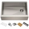 Kraus Kore 30" Farmhouse Single Basin Stainless Steel Kitchen Sink - Basin Rack, Strainer, Cutting Board, and Drainboard Included -Kraus Sales Shop KWF410 30 Main Image Alt