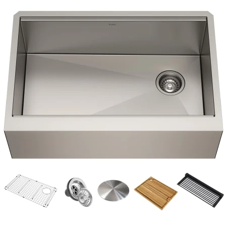 Kraus Kore 30" Farmhouse Single Basin Stainless Steel Kitchen Sink - Basin Rack, Strainer, Cutting Board, and Drainboard Included 3 Kraus Kore 30" Farmhouse Single Basin Stainless Steel Kitchen Sink - Basin Rack, Strainer, Cutting Board, and Drainboard Included