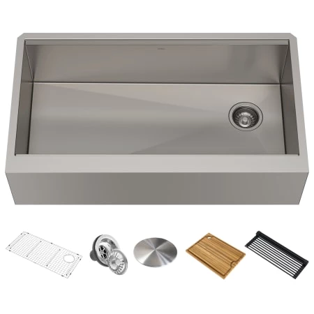Kraus Kore 36" Farmhouse Single Basin Stainless Steel Kitchen Sink - Basin Rack, Strainer, Cutting Board, and Drainboard Included 3 Kraus Kore 36" Farmhouse Single Basin Stainless Steel Kitchen Sink - Basin Rack, Strainer, Cutting Board, and Drainboard Included