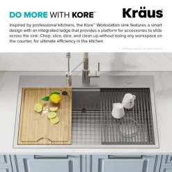 Kraus Kore 30" Drop In or Undermount Single Basin Stainless Steel Kitchen Sink with Strainer, Basin Rack, Cutting Board, Drain Cap, and Rolling Mat 13 Kraus Kore 30" Drop In or Undermount Single Basin Stainless Steel Kitchen Sink with Strainer, Basin Rack, Cutting Board, Drain Cap, and Rolling Mat -Kraus Sales Shop KWT310 33 Alt Image 5