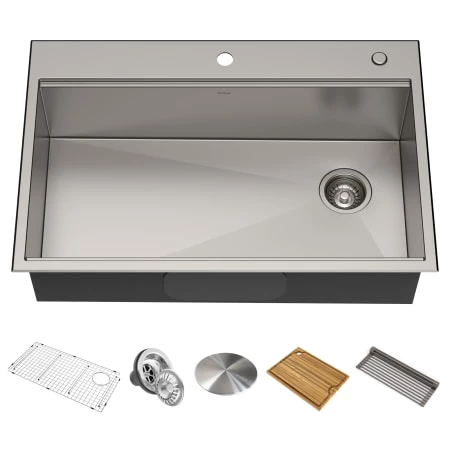 Kraus Kore 30" Drop In or Undermount Single Basin Stainless Steel Kitchen Sink with Strainer, Basin Rack, Cutting Board, Drain Cap, and Rolling Mat 3 Kraus Kore 30" Drop In or Undermount Single Basin Stainless Steel Kitchen Sink with Strainer, Basin Rack, Cutting Board, Drain Cap, and Rolling Mat