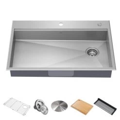 Kraus Sales Shop 34 Kraus Kore 33” ADA Workstation Drop-In Topmount Single Basin Stainless Steel Kitchen Sink with Accessories