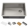 Kraus Kore 27" Undermount Single Basin Stainless Steel Kitchen Sink - Basin Rack, Strainer, Cutting Board, and Drainboard Included -Kraus Sales Shop KWU110 27 Main Image Alt