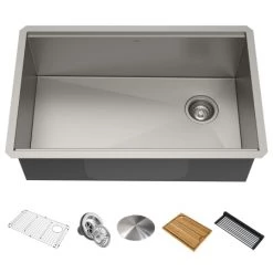 Kraus Kore Workstaintion 30" Undermount Single Basin Stainless Steel Kitchen Sink with Accessories