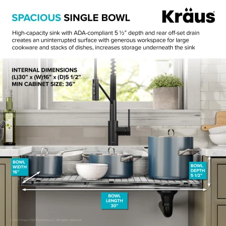 Kraus Kore ADA Accessible 32” Undermount Single Bowl Stainless Steel Kitchen Sink with Accessories 8 Kraus Kore ADA Accessible 32” Undermount Single Bowl Stainless Steel Kitchen Sink with Accessories - Image 6