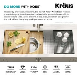Kraus Kore 2-Tier Workstation 45-inch Undermount 16 Gauge Single Bowl Stainless Steel Kitchen Sink with Integrated 2-Step Ledge and Accessories -Kraus Sales Shop iyf3sflqpwkz6naz7esu