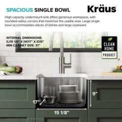 Kraus Dex 17" Undermount Single Bowl 16 Gauge Stainless Steel Kitchen Sink -Kraus Sales Shop ka1us17b alt image 4