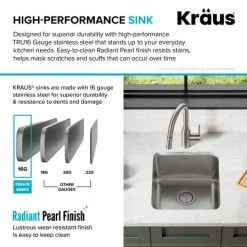 Kraus Dex 17" Undermount Single Bowl 16 Gauge Stainless Steel Kitchen Sink -Kraus Sales Shop ka1us17b alt image 5