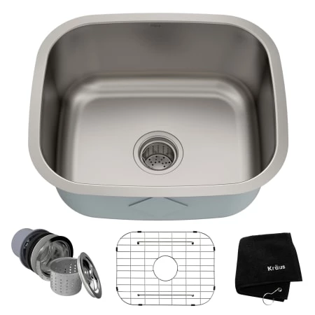 Kraus 20-3/4" Single Basin 16 Gauge Stainless Steel Kitchen Sink for Undermount Installations - Basin Rack and Basket Strainer Included 3 Kraus 20-3/4" Single Basin 16 Gauge Stainless Steel Kitchen Sink for Undermount Installations - Basin Rack and Basket Strainer Included