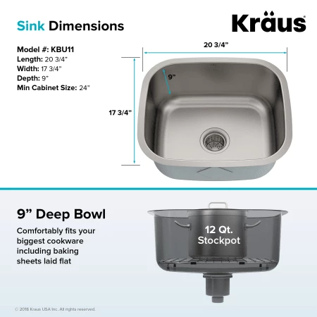 Kraus 20-3/4" Single Basin 16 Gauge Stainless Steel Kitchen Sink for Undermount Installations - Basin Rack and Basket Strainer Included 8 Kraus 20-3/4" Single Basin 16 Gauge Stainless Steel Kitchen Sink for Undermount Installations - Basin Rack and Basket Strainer Included - Image 6