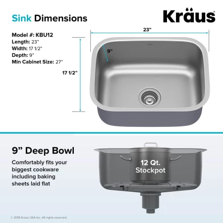 Kraus 23" Single Basin 16 Gauge Stainless Steel Kitchen Sink for Undermount Installations - Basin Rack and Basket Strainer Included 7 Kraus 23" Single Basin 16 Gauge Stainless Steel Kitchen Sink for Undermount Installations - Basin Rack and Basket Strainer Included - Image 5