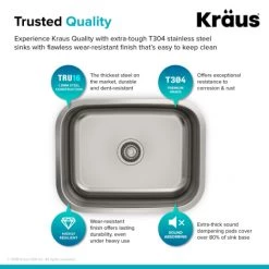 Kraus 23" Single Basin 16 Gauge Stainless Steel Kitchen Sink for Undermount Installations - Basin Rack and Basket Strainer Included 13 Kraus 23" Single Basin 16 Gauge Stainless Steel Kitchen Sink for Undermount Installations - Basin Rack and Basket Strainer Included -Kraus Sales Shop kbu12 alt image 6