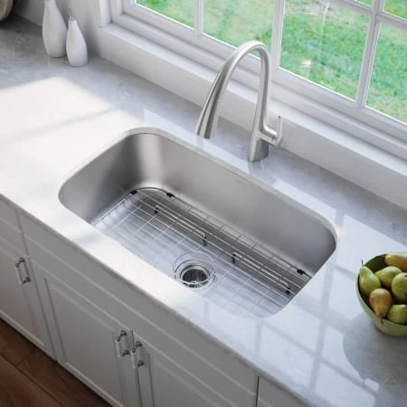 Kraus 31-1/2" Single Basin 16 Gauge Stainless Steel Kitchen Sink for Undermount Installations - Basin Rack and Basket Strainer Included 5 Kraus 31-1/2" Single Basin 16 Gauge Stainless Steel Kitchen Sink for Undermount Installations - Basin Rack and Basket Strainer Included - Image 3