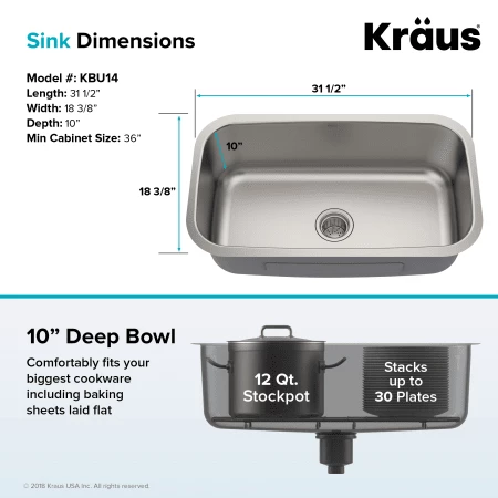 Kraus 31-1/2" Single Basin 16 Gauge Stainless Steel Kitchen Sink for Undermount Installations - Basin Rack and Basket Strainer Included 8 Kraus 31-1/2" Single Basin 16 Gauge Stainless Steel Kitchen Sink for Undermount Installations - Basin Rack and Basket Strainer Included - Image 6