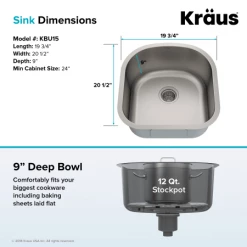 Kraus 19-3/4" Undermount Single Bowl 16 Gauge Stainless Steel Kitchen Sink -Kraus Sales Shop kbu15 05