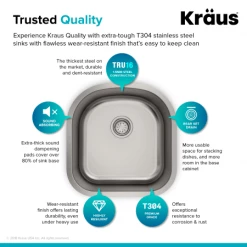 Kraus 19-3/4" Undermount Single Bowl 16 Gauge Stainless Steel Kitchen Sink -Kraus Sales Shop kbu15 06