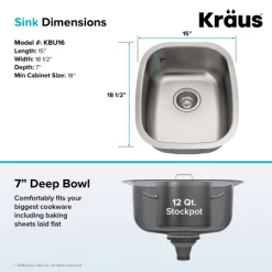 Kraus 15" Undermount Single Bowl 18 Gauge Stainless Steel Kitchen Sink -Kraus Sales Shop kbu16 04