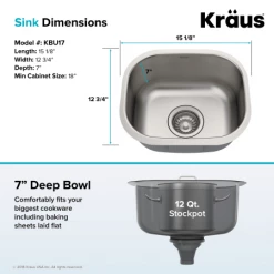 Kraus 15-1/8" Undermount Single Bowl 18 Gauge Stainless Steel Kitchen Sink 11 Kraus 15-1/8" Undermount Single Bowl 18 Gauge Stainless Steel Kitchen Sink -Kraus Sales Shop kbu17 04