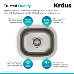 Kraus 15-1/8" Undermount Single Bowl 18 Gauge Stainless Steel Kitchen Sink 12 Kraus 15-1/8" Undermount Single Bowl 18 Gauge Stainless Steel Kitchen Sink -Kraus Sales Shop kbu17 05
