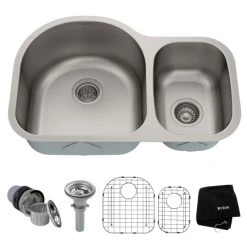 Kraus 29-1/8" Undermount 60/40 Double Bowl 16 Gauge Stainless Steel Kitchen Sink