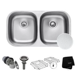 Kraus Outlast MicroShield 32-1/4" Scratch Resistant Double Basin Kitchen Sink for Undermount Installations - Basin Racks and Basket Strainers Included