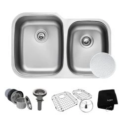 Kraus Outlast MicroShield 32" Scratch Resistant Double Basin Kitchen Sink for Undermount Installations - Basin Racks and Basket Strainers Included