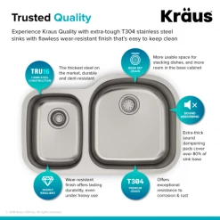 Kraus 32-3/8" Undermount 40/60 Double Bowl 16 Gauge Stainless Steel Kitchen Sink -Kraus Sales Shop kbu25 07