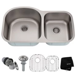 Kraus 34-3/8" Undermount 60/40 Double Bowl 16 Gauge Stainless Steel Kitchen Sink