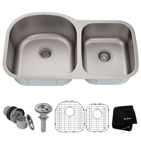 Kraus 34-3/8" Undermount 60/40 Double Bowl 16 Gauge Stainless Steel Kitchen Sink 3 Kraus 34-3/8" Undermount 60/40 Double Bowl 16 Gauge Stainless Steel Kitchen Sink