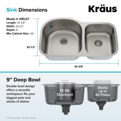 Kraus 34-3/8" Undermount 60/40 Double Bowl 16 Gauge Stainless Steel Kitchen Sink 13 Kraus 34-3/8" Undermount 60/40 Double Bowl 16 Gauge Stainless Steel Kitchen Sink -Kraus Sales Shop kbu27 06