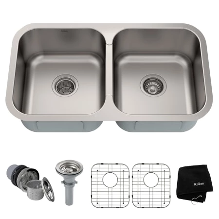 Kraus 31-3/8" Undermount 50/50 Double Bowl 18 Gauge Stainless Steel Kitchen Sink 3 Kraus 31-3/8" Undermount 50/50 Double Bowl 18 Gauge Stainless Steel Kitchen Sink