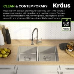 Kraus Dex 33" Double Basin 16 Gauge Stainless Steel Kitchen Sink for Undermount Installations with DrainAssure™, VersiDrain™, and NoiseDefend™ -Kraus Sales Shop kd1ud33b alt image 3