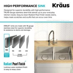 Kraus Dex 33" Double Basin 16 Gauge Stainless Steel Kitchen Sink for Undermount Installations with DrainAssure™, VersiDrain™, and NoiseDefend™ -Kraus Sales Shop kd1ud33b alt image 4