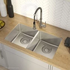 Kraus Dex 33" Double Basin 16 Gauge Stainless Steel Kitchen Sink for Undermount Installations with DrainAssure™, VersiDrain™, and NoiseDefend™ -Kraus Sales Shop kd1ud33b 03
