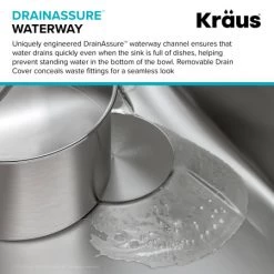 Kraus Dex 25" Single Basin 16 Gauge Stainless Steel Kitchen Sink for Undermount Installations with DrainAssure™, VersiDrain™, and NoiseDefend™ -Kraus Sales Shop kd1us25b alt image 5