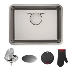 Kraus Dex 25" Single Basin 16 Gauge Stainless Steel Kitchen Sink for Undermount Installations with DrainAssure™, VersiDrain™, and NoiseDefend™