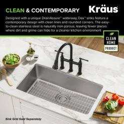 Kraus Dex 33" Single Basin 16 Gauge Stainless Steel Kitchen Sink for Undermount Installations with DrainAssure™, VersiDrain™, and NoiseDefend™ 12 Kraus Dex 33" Single Basin 16 Gauge Stainless Steel Kitchen Sink for Undermount Installations with DrainAssure™, VersiDrain™, and NoiseDefend™ -Kraus Sales Shop kd1us33b alt image 3