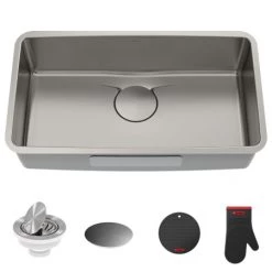 Kraus Dex 33" Single Basin 16 Gauge Stainless Steel Kitchen Sink for Undermount Installations with DrainAssure™, VersiDrain™, and NoiseDefend™ 10 Kraus Dex 33" Single Basin 16 Gauge Stainless Steel Kitchen Sink for Undermount Installations with DrainAssure™, VersiDrain™, and NoiseDefend™ -Kraus Sales Shop kd1us33b main image alt