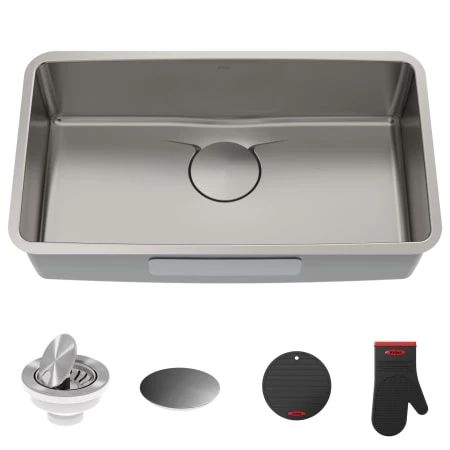 Kraus Dex 33" Single Basin 16 Gauge Stainless Steel Kitchen Sink for Undermount Installations with DrainAssure™, VersiDrain™, and NoiseDefend™ 5 Kraus Dex 33" Single Basin 16 Gauge Stainless Steel Kitchen Sink for Undermount Installations with DrainAssure™, VersiDrain™, and NoiseDefend™ - Image 3