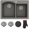 Kraus Forteza™ 33" Composite Granite Kitchen Sink for Undermount or Countertop Installation - Strainers, Oven Mitt, and Trivet Included 2 Kraus Forteza™ 33" Composite Granite Kitchen Sink for Undermount or Countertop Installation - Strainers, Oven Mitt, and Trivet Included -Kraus Sales Shop kgd 50grey 01