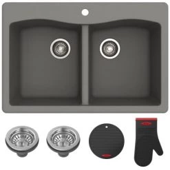 Kraus Forteza™ 33" Composite Granite Kitchen Sink for Undermount or Countertop Installation - Strainers, Oven Mitt, and Trivet Included