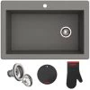 Kraus Forteza™ 33" Composite Granite Kitchen Sink for Undermount or Countertop Installation - Strainer, Oven Mitt, and Trivet Included 2 Kraus Forteza™ 33" Composite Granite Kitchen Sink for Undermount or Countertop Installation - Strainer, Oven Mitt, and Trivet Included -Kraus Sales Shop kgd 54grey 01