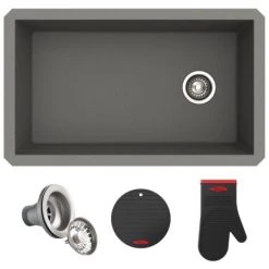 Kraus Forteza™ 31-3/4" Composite Granite Kitchen Sink for Undermount Installation - Strainer, Oven Mitt, and Trivet Included