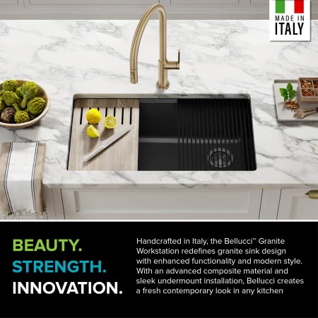 Kraus Bellucci 32" Undermount Single Basin Granite Composite Kitchen Sink with Basket Strainer, Cutting Board, and Drain Board 6 Kraus Bellucci 32" Undermount Single Basin Granite Composite Kitchen Sink with Basket Strainer, Cutting Board, and Drain Board - Image 4