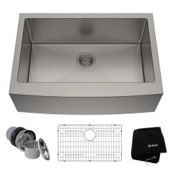 Kraus Sales Shop 18 Kraus 29-3/4" Single Basin 16 Gauge Stainless Steel Kitchen Sink for Farmhouse Installations with Apron Front - Basin Rack and Basket Strainer Included